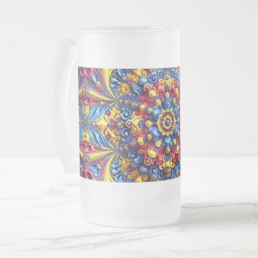 Frosted Glass Mok met Roemeens Kleuren ontwerp (Voorkant links)