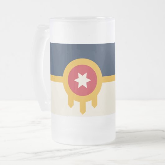 Frosted Glass Mok met vlag van Tulsa, Oklahoma (Voorkant links)