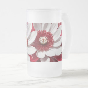 Frosted Glass Mok Rood Wit Bloemen AI Art Design