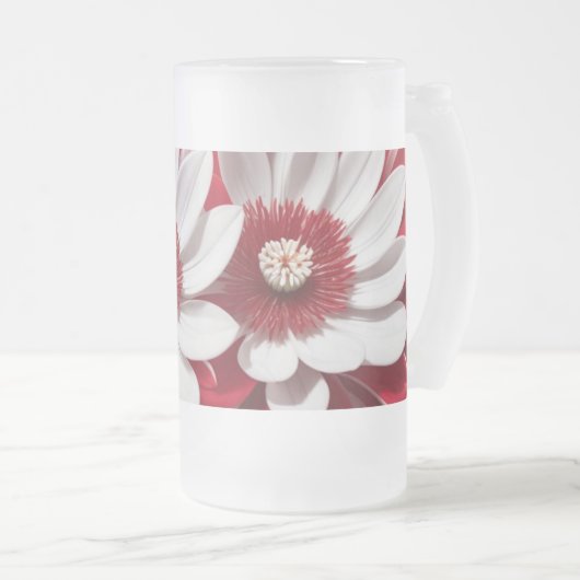 Frosted Glass Mok Rood Wit Bloemen AI Art Design (Voorkant rechts)