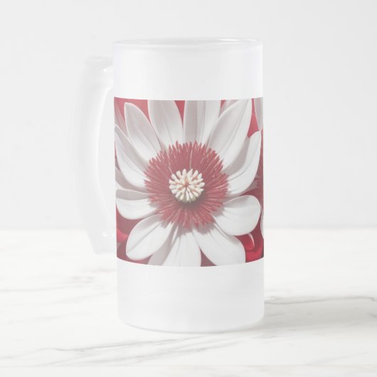 Frosted Glass Mok Rood Wit Bloemen AI Art Design (Voorkant links)