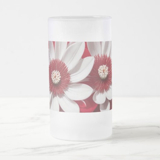 Frosted Glass Mok Rood Wit Bloemen AI Art Design (Center)