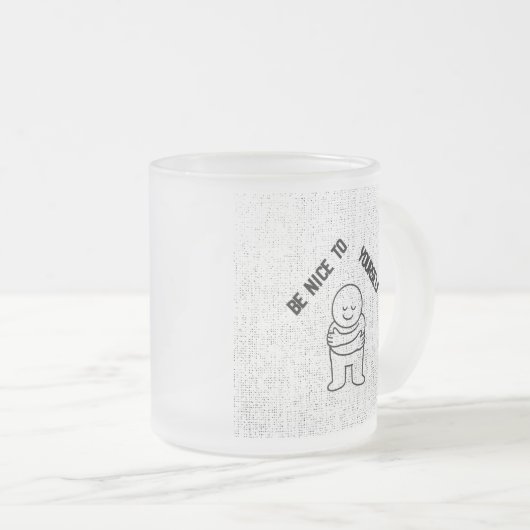 ☕ Frosted Glass Mug with "Be Nice To Yourself" Matglas Koffiemok (Voorkant rechts)