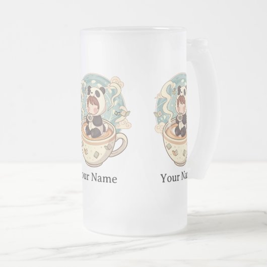 Frosted Glass Panda Cold Brew Mug Matglas Bierpul (Voorkant rechts)