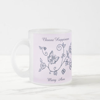 Frosted Glass Pink Butterfly Mug Matglas Koffiemok