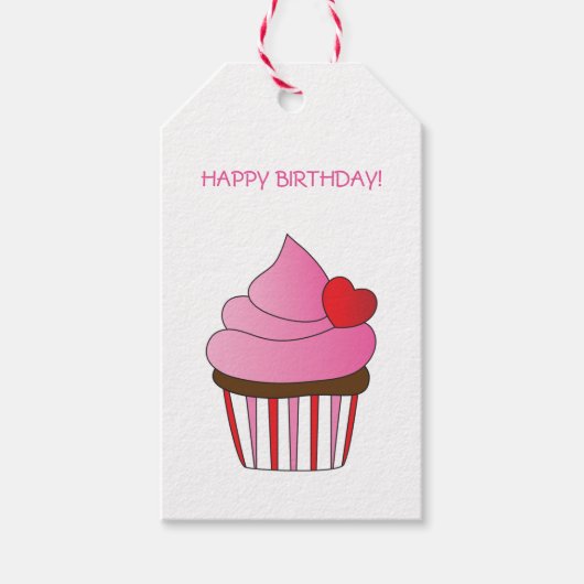 Frosted Heart Cupcake Birthday Cadeaulabel (Voorkant)