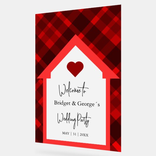 frosted house & scottish plaid wedding welcome acryl bord (Hoek)