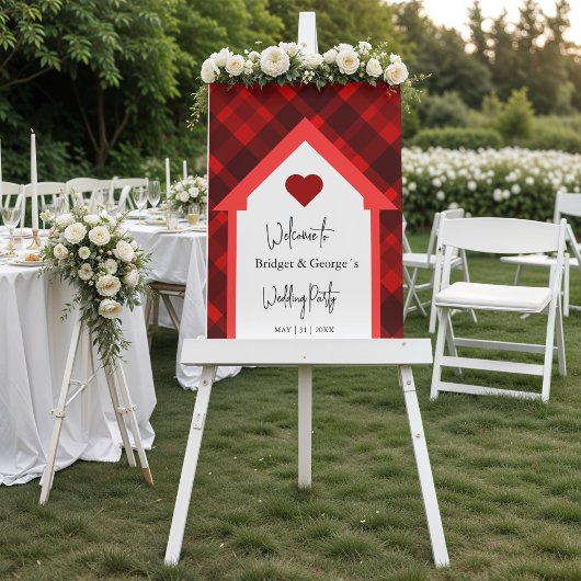 frosted house & scottish plaid wedding welcome acryl bord