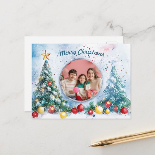 🎄  Frosted Joy Feestdagenkaart (Voorkant / Achterkant in situ)