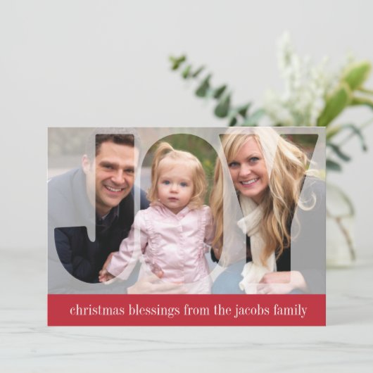 'Frosted Joy' (Ruby) Holiday-fotokaart Feestdagenkaart (Staand voorkant)