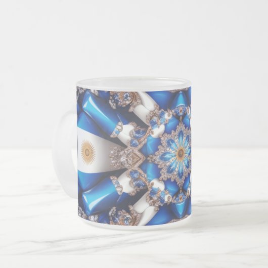 Frosted kleine glazen mok met Argentijnse kleuren (Voorkant links)