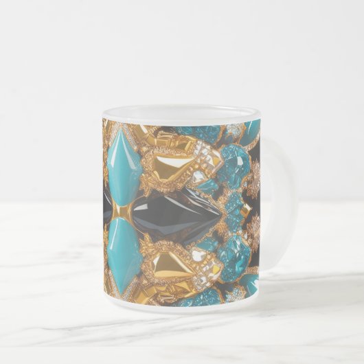 Frosted kleine glazen mok met Bahamas kleuren (Voorkant rechts)