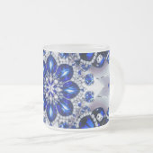 Frosted kleine glazen mok met blauw witte kleuren (Voorkant rechts)