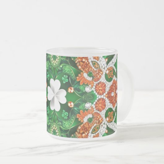 Frosted kleine glazen mok met Ierse kleuren (Voorkant rechts)