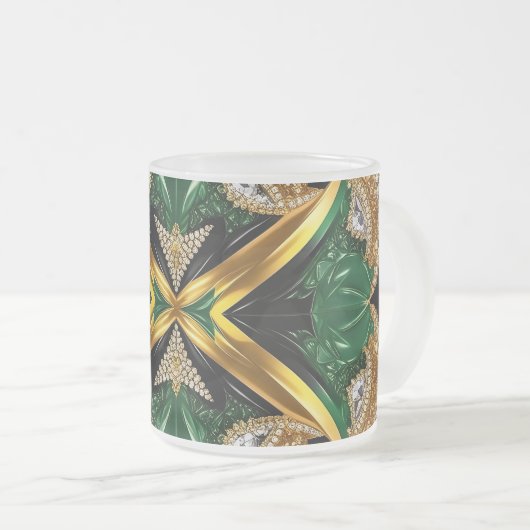 Frosted kleine glazen mok met Jamaicaanse kleuren (Voorkant rechts)