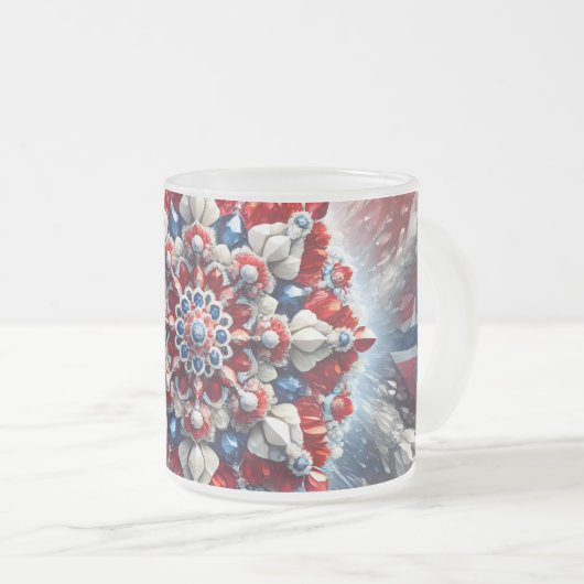 Frosted kleine glazen mok met Noorse kleuren (Voorkant rechts)