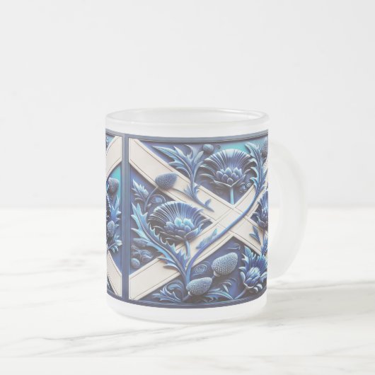 Frosted kleine glazen mok met Schotse distels (Voorkant rechts)