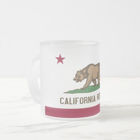Frosted kleine glazen mok met vlag van Californië (Voorkant links)