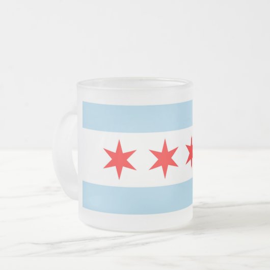 Frosted kleine glazen mok met vlag van Chicago (Voorkant links)