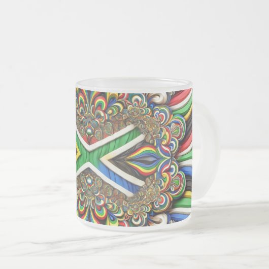 Frosted kleine glazen mok met Zuid-Afrikaanse kleu (Voorkant rechts)