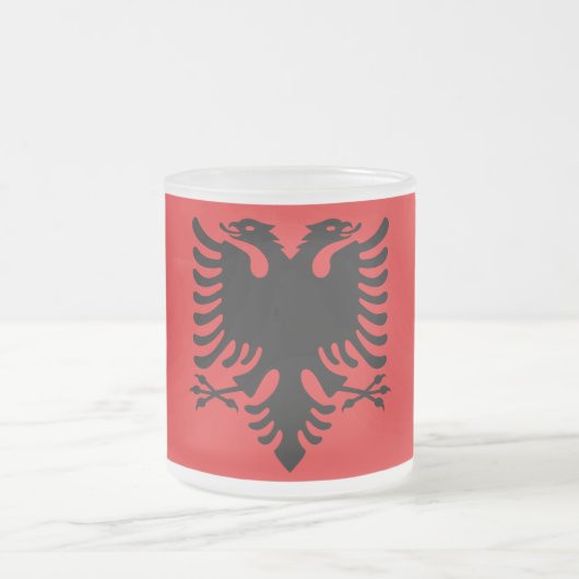 Frosted kleine glazen mok - vlag van Albanië (Center)