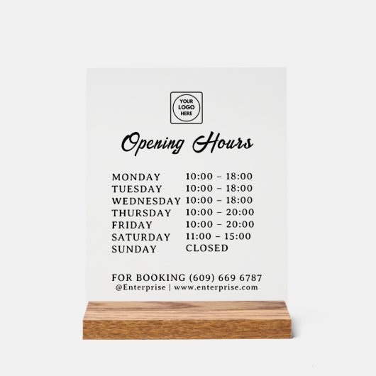 Frosted Logo and Business Hours Acrylic Display (Voorkant)