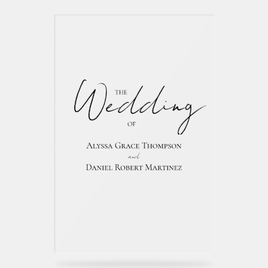 Frosted Minimal Wedding Welkom Acryl Bord (Voorkant)