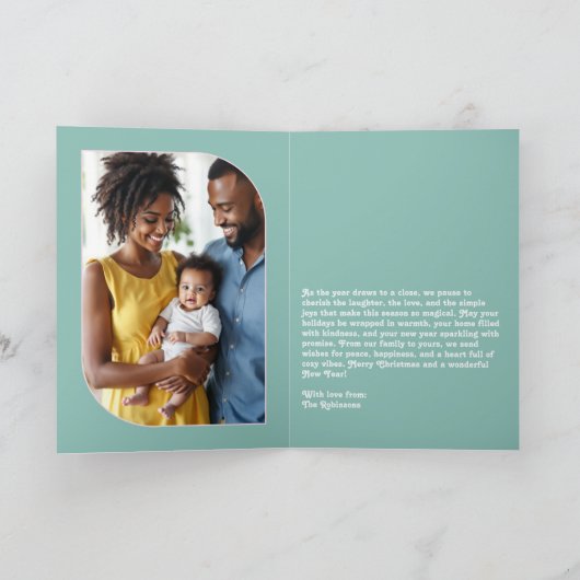 Frosted Mint Happy New Year Retro Groovy Photo Feestdagen Kaart (Binnen)