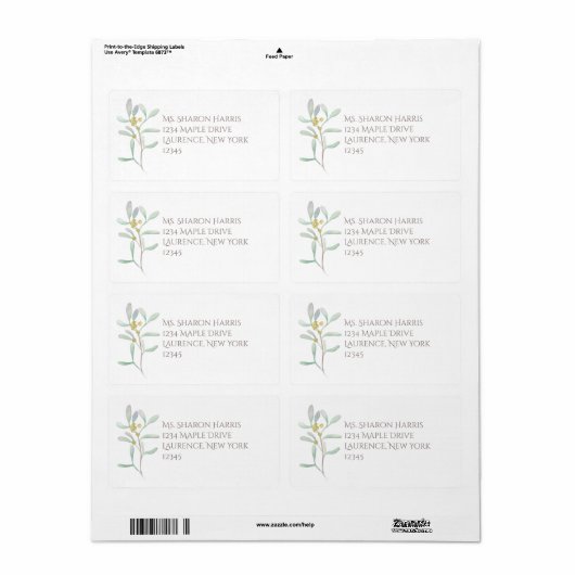 Frosted Mistletoe Winter Wedding Etiket (Full Sheet)