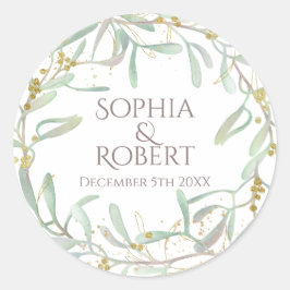 Frosted Mistletoe Winter Wedding Ronde Sticker