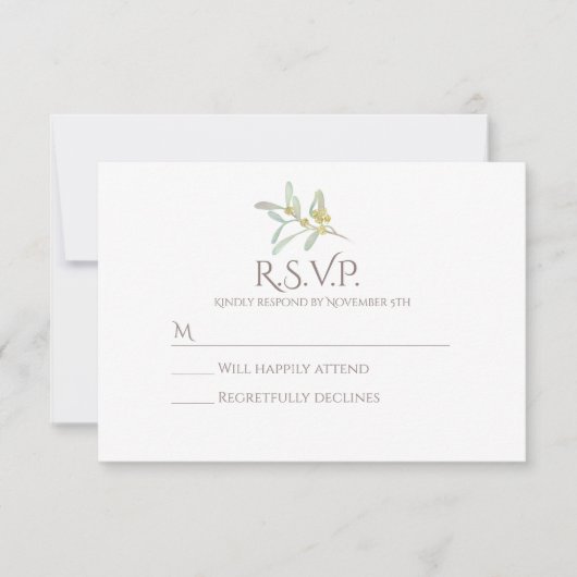 Frosted Mistletoe Winter Wedding RSVP Kaartje (Voorkant)