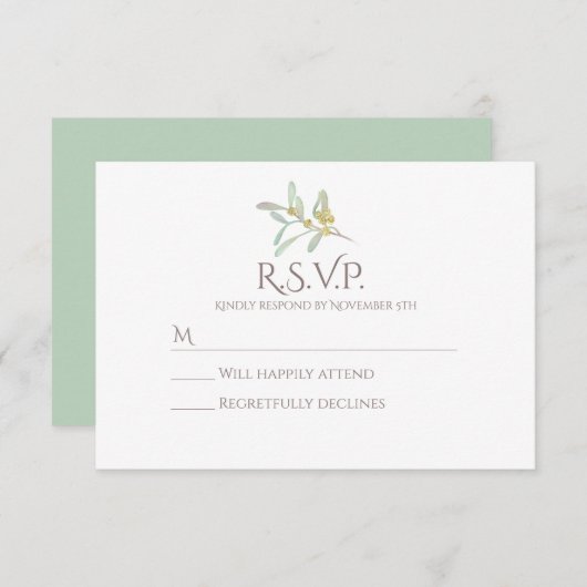 Frosted Mistletoe Winter Wedding RSVP Kaartje (Voorkant / Achterkant)