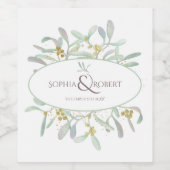 Frosted Mistletoe Winter Wedding Wijn Etiket (Enkel label)