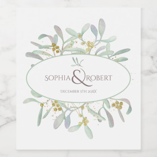 Frosted Mistletoe Winter Wedding Wijn Etiket (Enkel label)