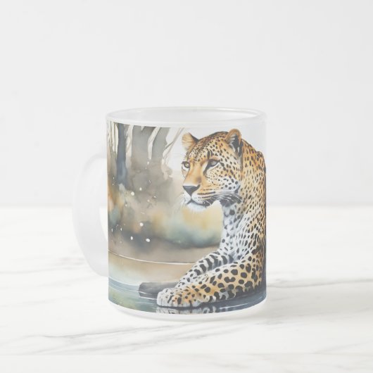 Frosted Mok met Lounging Leopard (Voorkant links)