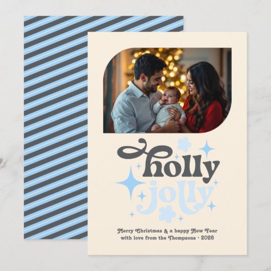 Frosted Morning Modern Blue Christmas Photo Feestdagenkaart (Voorkant / Achterkant)