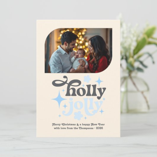 Frosted Morning Modern Blue Christmas Photo Feestdagenkaart (Staand voorkant)