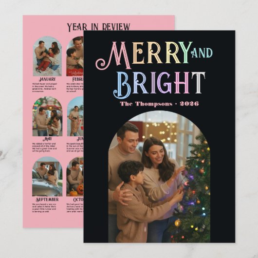 Frosted Pastels "Jaar in Review" Foto's Kerst Feestdagenkaart (Voorkant / Achterkant)