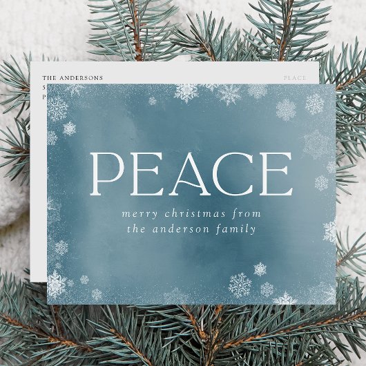 Frosted Peace Icy Blue Watercolor Non-Photo Feestdagenkaart