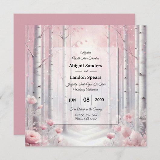 Frosted Petals in a Winter Woodland Wedding Kaart (Voorkant / Achterkant)