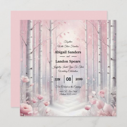 Frosted Petals in a Winter Woodland Wedding Kaart (Voorkant / Achterkant)