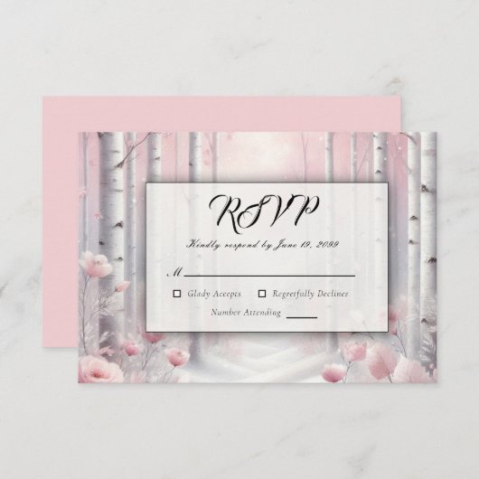 Frosted Petals in a Winter Woodland Wedding RSVP Kaartje (Voorkant / Achterkant)
