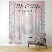 Frosted Petals in a Winter Woodland Wedding Wandkleed (In situ)