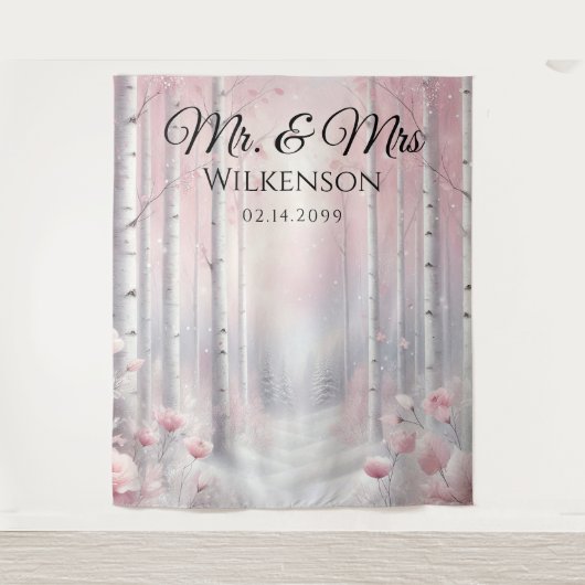 Frosted Petals in a Winter Woodland Wedding Wandkleed (Voorkant)