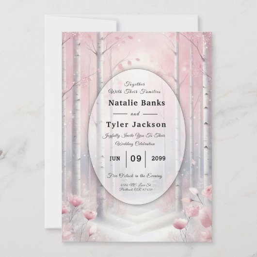 Frosted Petals in een Winter Woodland bruiloft Kaart (Voorkant)