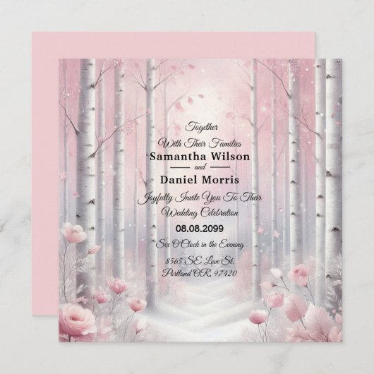 Frosted Petals in een Winter Woodland bruiloft Kaart (Voorkant / Achterkant)
