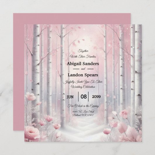 Frosted Petals in een Winter Woodland bruiloft Kaart (Voorkant / Achterkant)