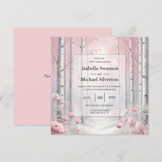 Frosted Petals in een Winter Woodland bruiloft Kaart (Voorkant / Achterkant)