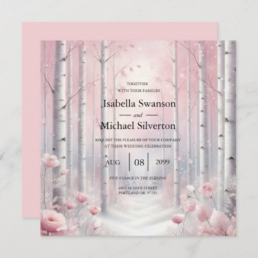 Frosted Petals in een Winter Woodland bruiloft Kaart (Voorkant / Achterkant)