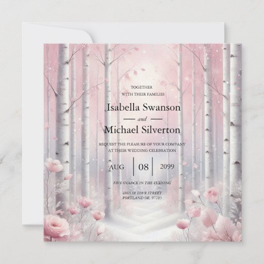 Frosted Petals in een Winter Woodland bruiloft Kaart (Voorkant)